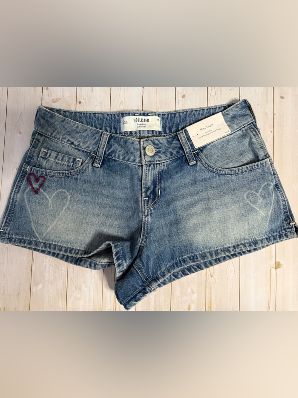 Hollister Light Blue Denim Shorts with Red Heart Accent